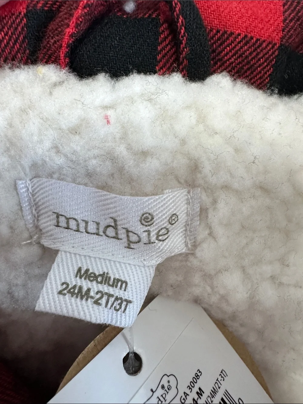 Mud Pie Red and Black Buffalo Plaid Sherpa-Lined Vest toddler 2t/3t